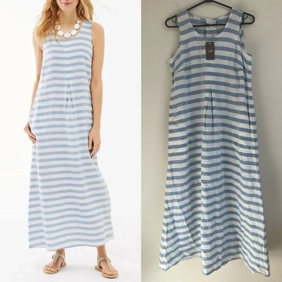 J. Jill Blue and White Striped Maxi Dress - Picture 1 of 8